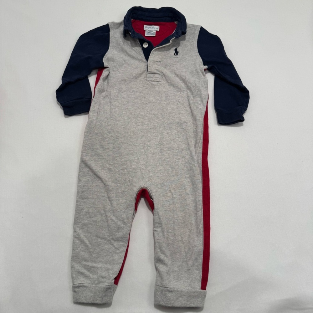Ralph Lauren Gray and Navy Polo Romper 12 months